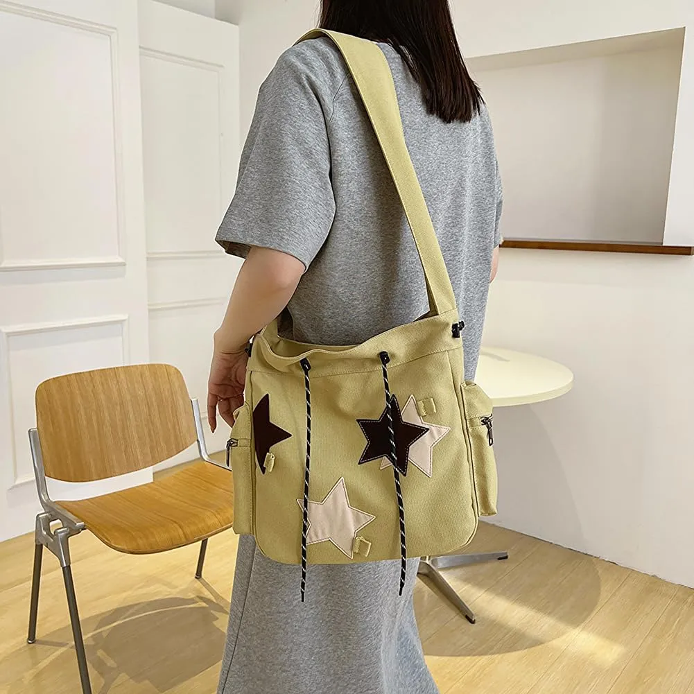 Cute Kawaii Messenger Bag Canvas Crossbody Bag Aesthetic Shoulder Bag for Women Men Flap Messenger Bag