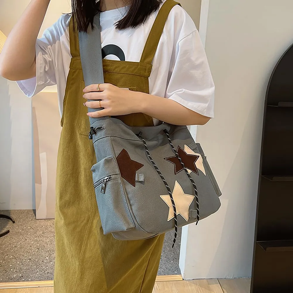 Cute Kawaii Messenger Bag Canvas Crossbody Bag Aesthetic Shoulder Bag for Women Men Flap Messenger Bag
