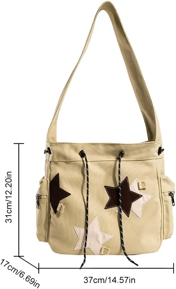 Cute Kawaii Messenger Bag Canvas Crossbody Bag Aesthetic Shoulder Bag for Women Men Flap Messenger Bag