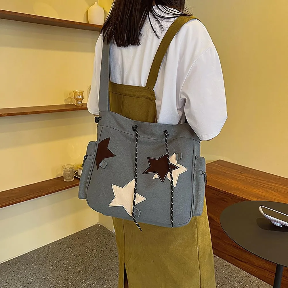 Cute Kawaii Messenger Bag Canvas Crossbody Bag Aesthetic Shoulder Bag for Women Men Flap Messenger Bag