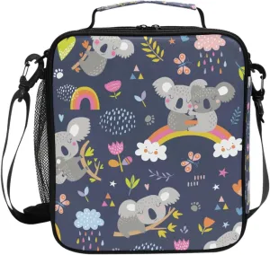 Cute Koala Forest Animal Lunch Box Insulated Lunch Bag Girls Lunch Cooler Bag Tote Freezable Shoulder Strap Lunchbox Thermal Meal Tote Kit for Girls School Picnic