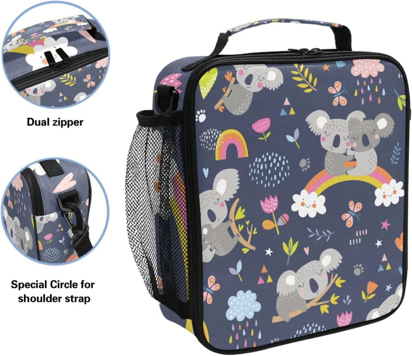 Cute Koala Forest Animal Lunch Box Insulated Lunch Bag Girls Lunch Cooler Bag Tote Freezable Shoulder Strap Lunchbox Thermal Meal Tote Kit for Girls School Picnic