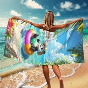 Cute Panda Microfiber Beach Towel Bright Tropical Print Soft Quick Dry Absorbent Sand Free Lightweight Bath Blanket, Summer Vacation Pool Picnic Essentials 62x31 Inch