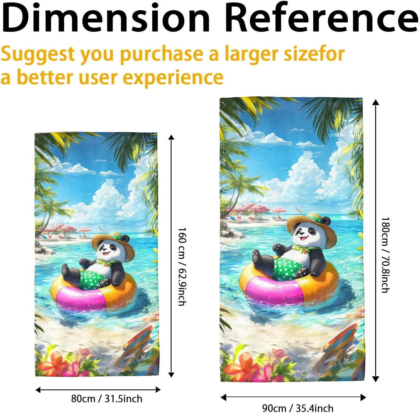 Cute Panda Microfiber Beach Towel Bright Tropical Print Soft Quick Dry Absorbent Sand Free Lightweight Bath Blanket, Summer Vacation Pool Picnic Essentials 62x31 Inch