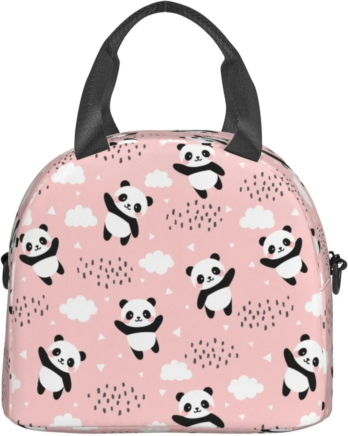 Cute Pandas Lunch Bag Reusable Insulated Lunch Tote Bag Lunchbox Container With Adjustable Shoulder Strap For Office Work Picnic Travel