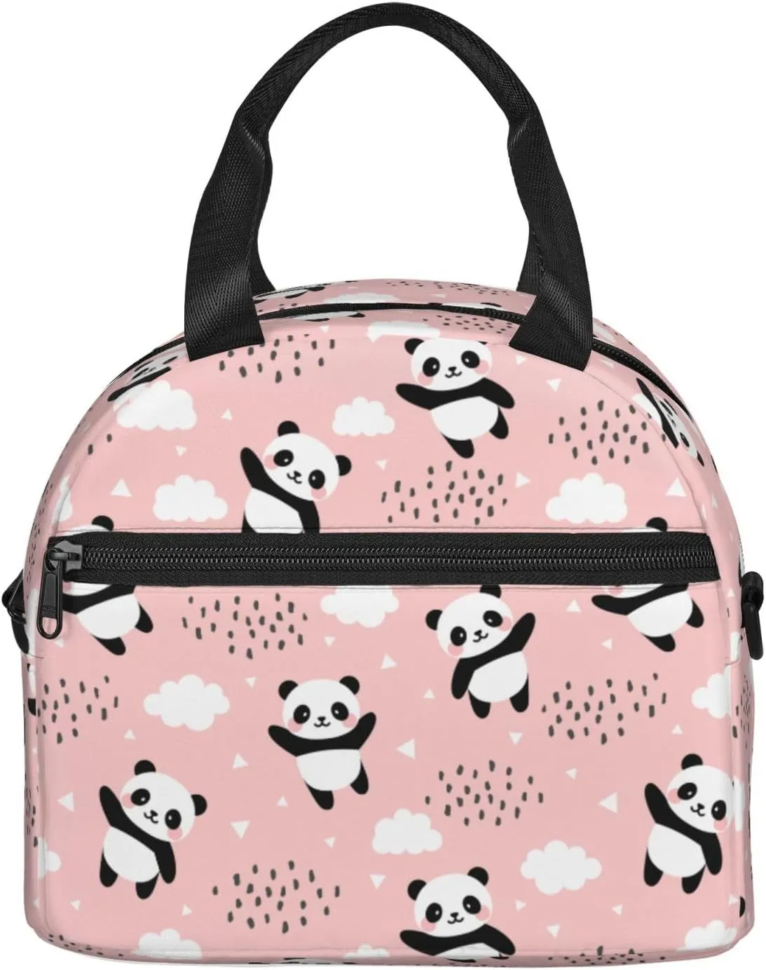 Cute Pandas Lunch Bag Reusable Insulated Lunch Tote Bag Lunchbox Container With Adjustable Shoulder Strap For Office Work Picnic Travel