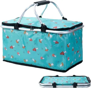 Cute Picnic Basket - Foldable Cooler, Insulated Bag | Portable Waterproof Tote, for Camping, Travel, Family Gatherings, Beach Trips, Outdoor Hiking, Lunch Carrier Versatile Food Drinks Storage