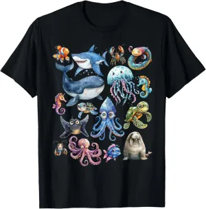 Cute Sea Animals Nautical Art, Marine Adventure for Kids T-Shirt