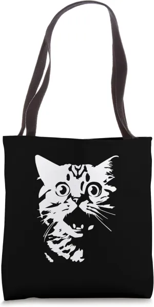 Cute Surprised Cat Silhouette Funny Minimalist Tote Bag