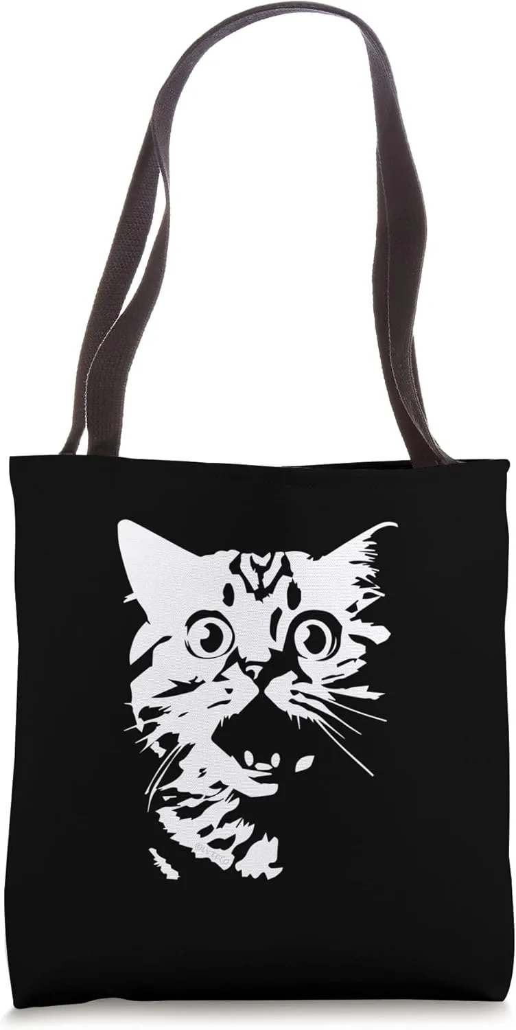 Cute Surprised Cat Silhouette Funny Minimalist Tote Bag