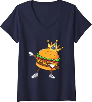Dabbin King Of Burgers Burger Dab Dancing Men Women Boy Girl V-Neck T-Shirt
