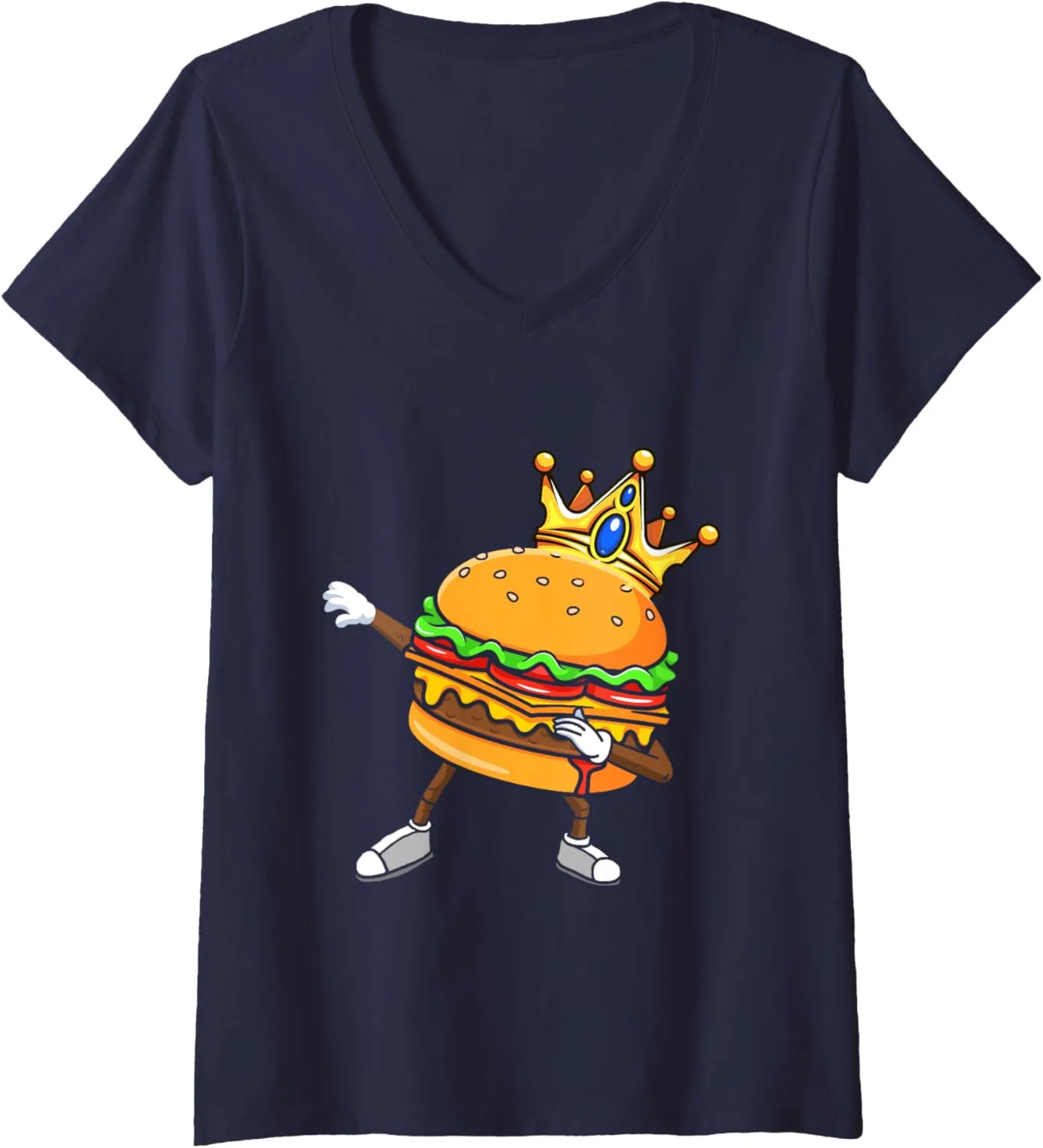 Dabbin King Of Burgers Burger Dab Dancing Men Women Boy Girl V-Neck T-Shirt