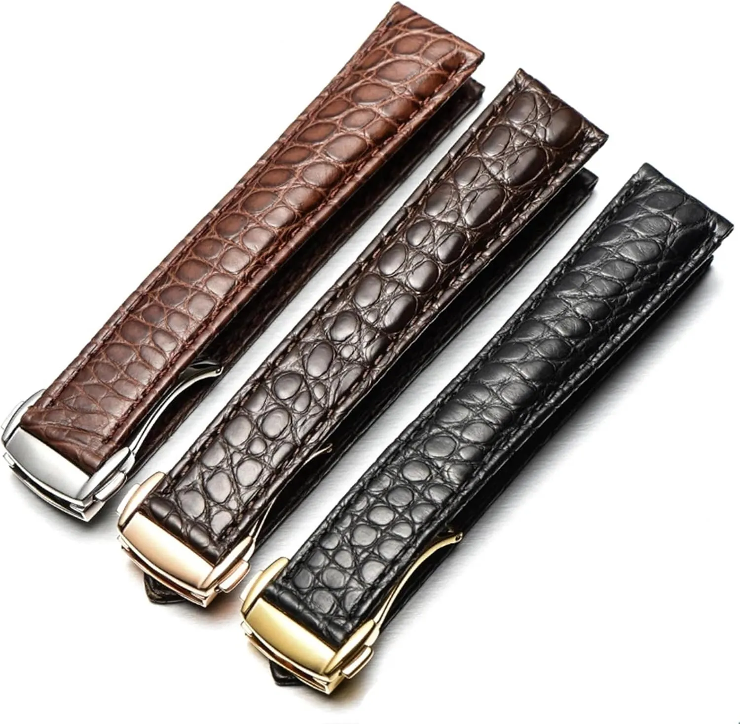 DASEB Genuine Leather Band Alligator Buckle For Omega Watch strap 18mm to 22mm Crocodile Leather Strap for Men's and Women's