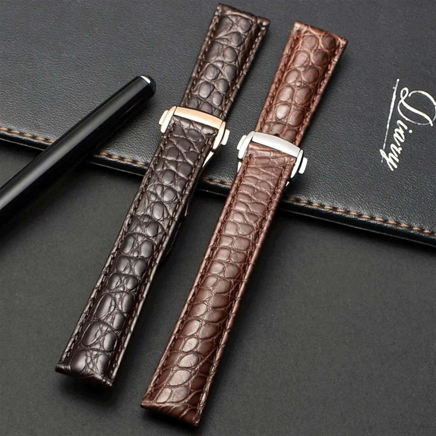 DASEB Genuine Leather Band Alligator Buckle For Omega Watch strap 18mm to 22mm Crocodile Leather Strap for Men's and Women's
