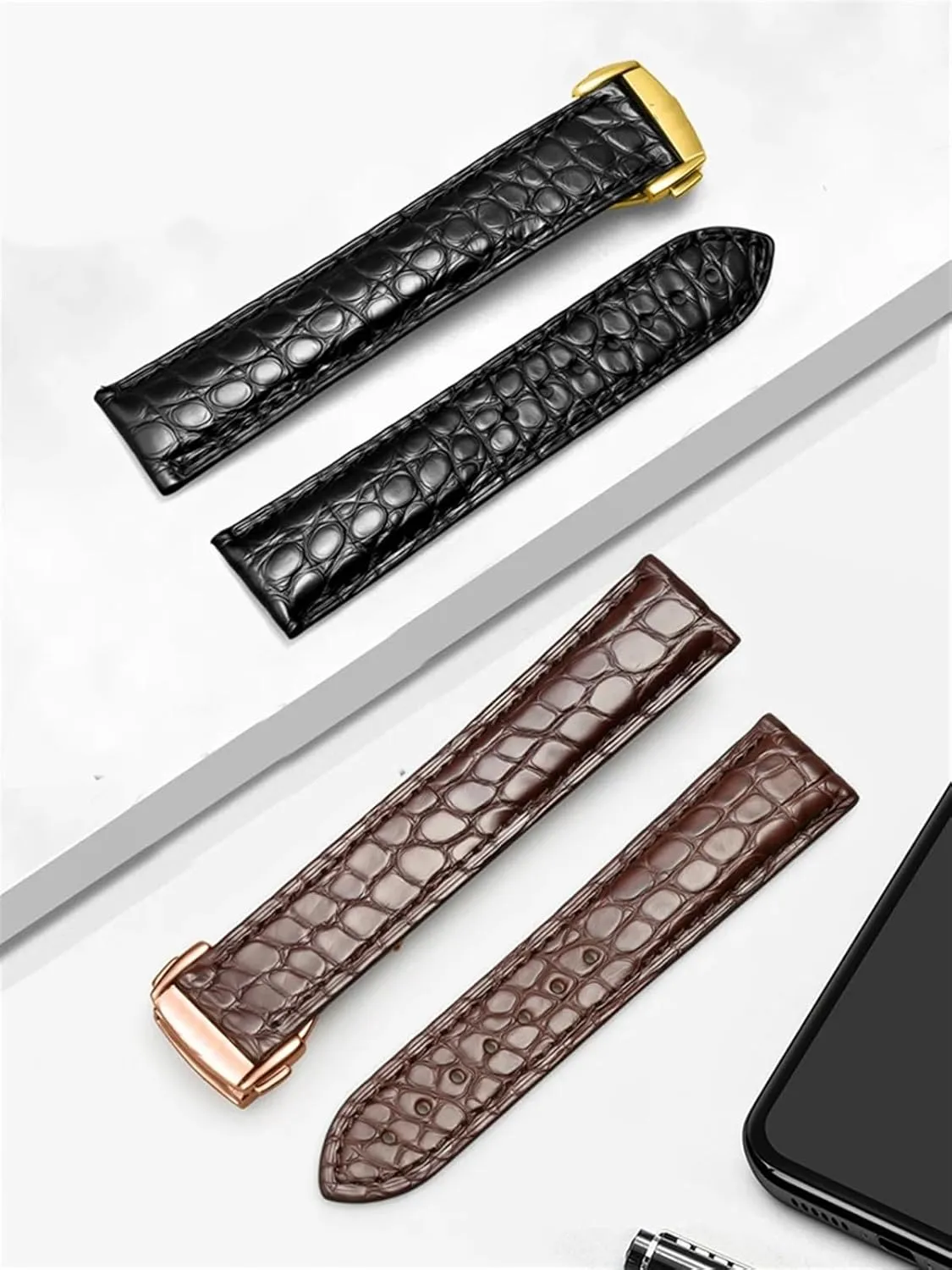DASEB Genuine Leather Band Alligator Buckle For Omega Watch strap 18mm to 22mm Crocodile Leather Strap for Men's and Women's