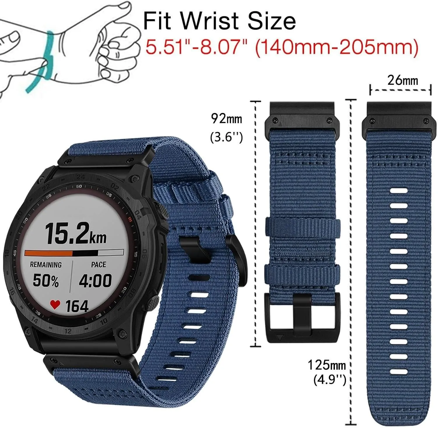 DASEB Nylon Watch Bands For Garmin Fenix 7X/6X/5X/Enduro 2, Quick Fit 26mm Adjustable Woven Nylon Sports Wrist Strap with Stainless Steel Clasp for Tactix 7 Pro