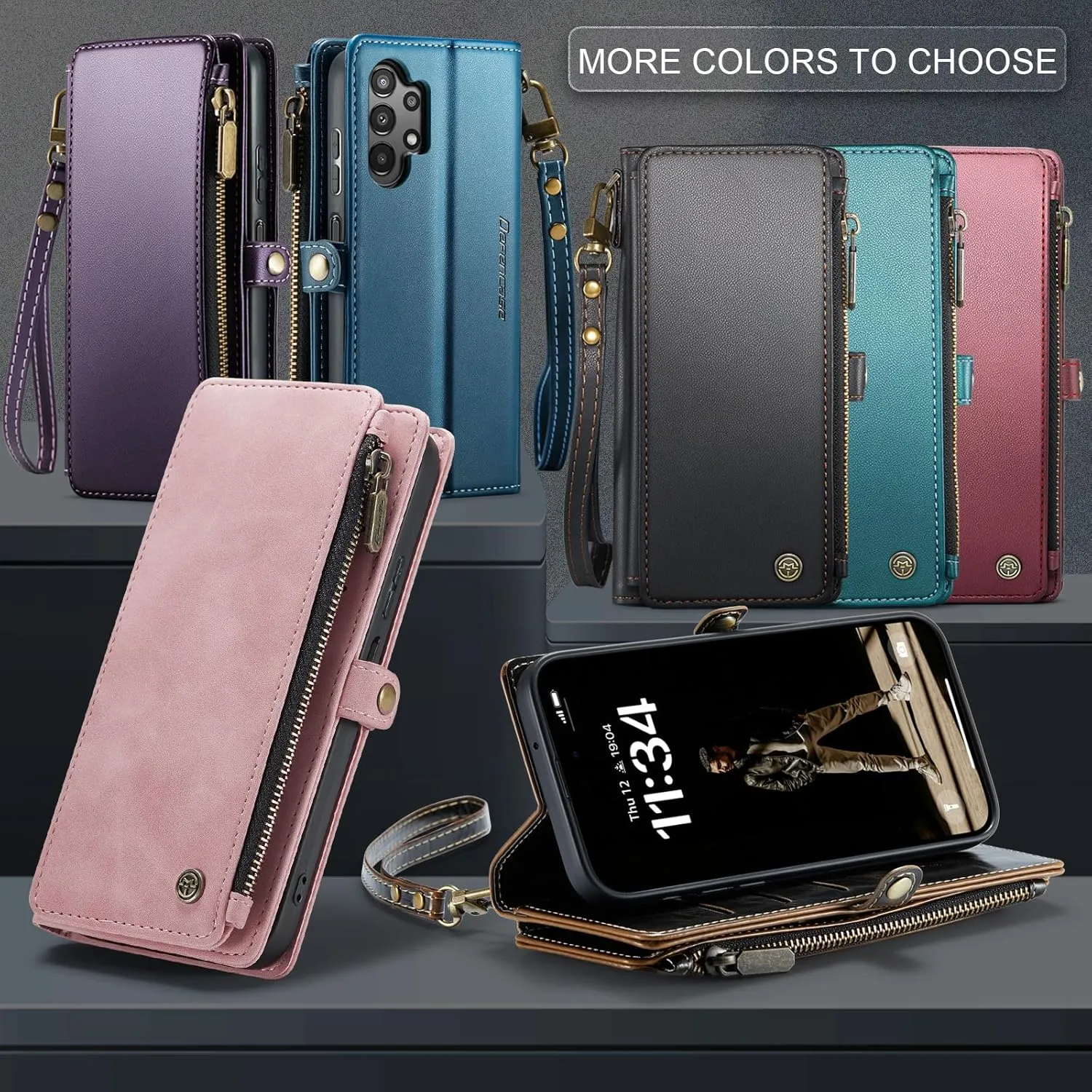 Defencase Compatible with Galaxy A32 5G Case Wallet with RFID Blocking Card Holder for Women Men, PU Leather Magnetic Snap Flip Zipper Strap Wallet Phone Case Fit for Samsung Galaxy A32 5G, Dark Blue
