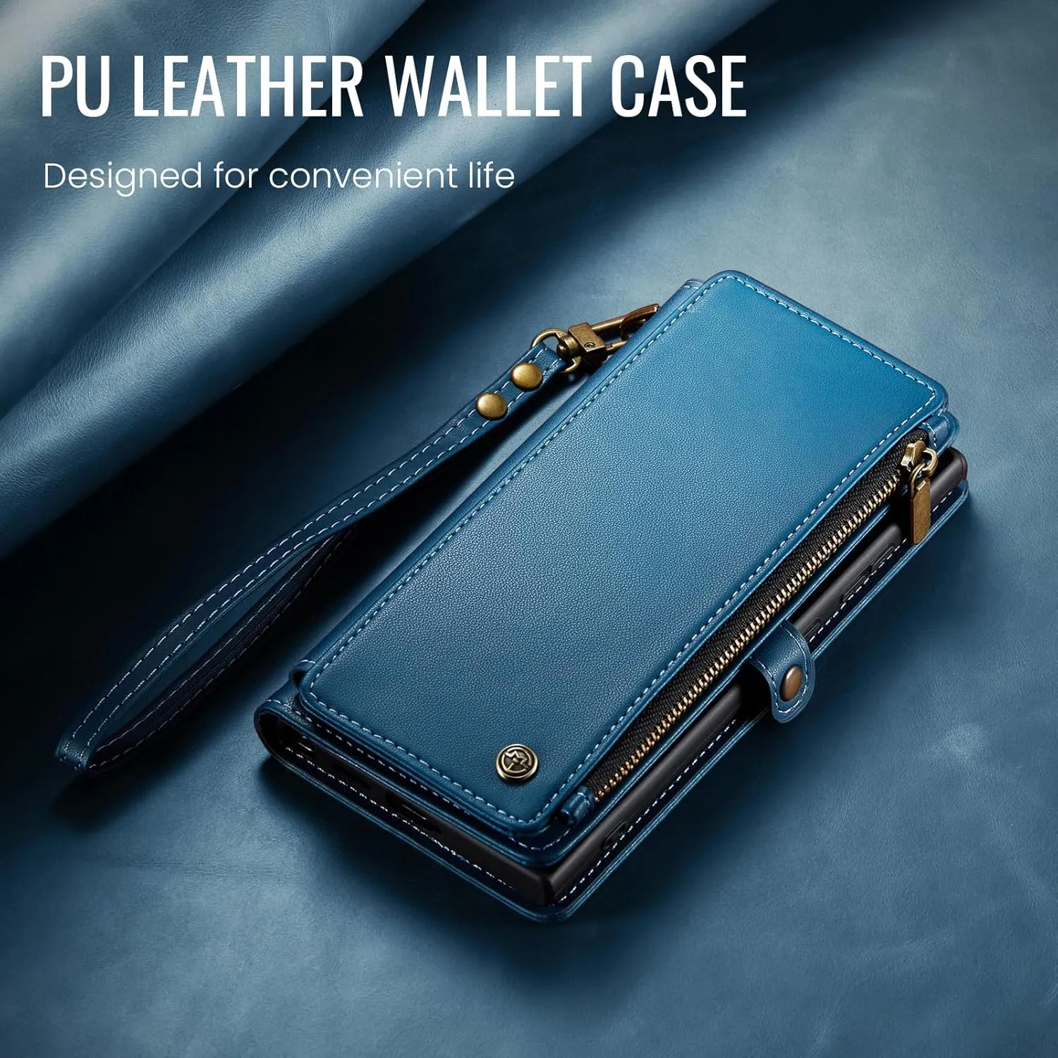 Defencase Compatible with Galaxy A32 5G Case Wallet with RFID Blocking Card Holder for Women Men, PU Leather Magnetic Snap Flip Zipper Strap Wallet Phone Case Fit for Samsung Galaxy A32 5G, Dark Blue