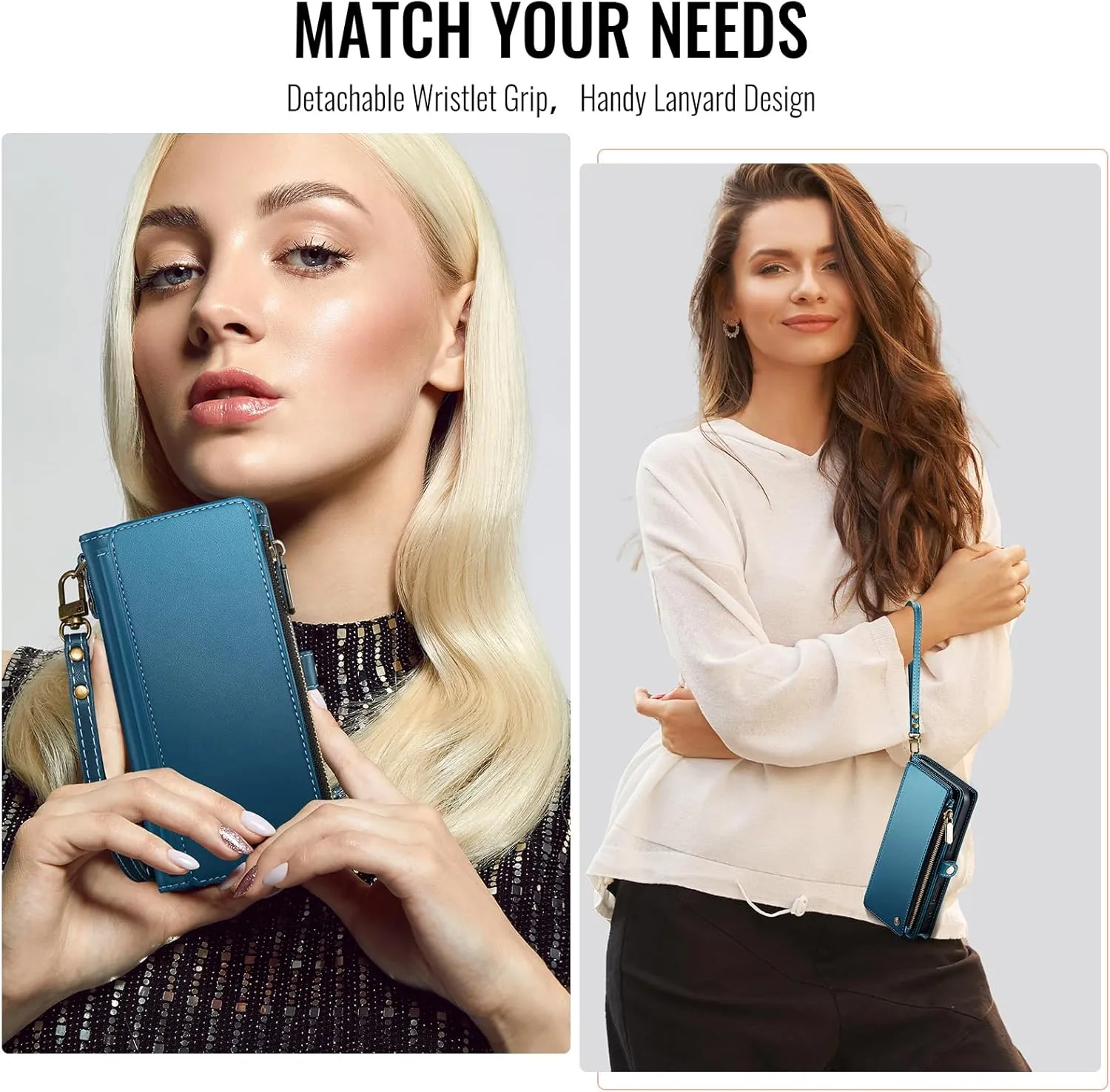 Defencase Compatible with Galaxy A32 5G Case Wallet with RFID Blocking Card Holder for Women Men, PU Leather Magnetic Snap Flip Zipper Strap Wallet Phone Case Fit for Samsung Galaxy A32 5G, Dark Blue