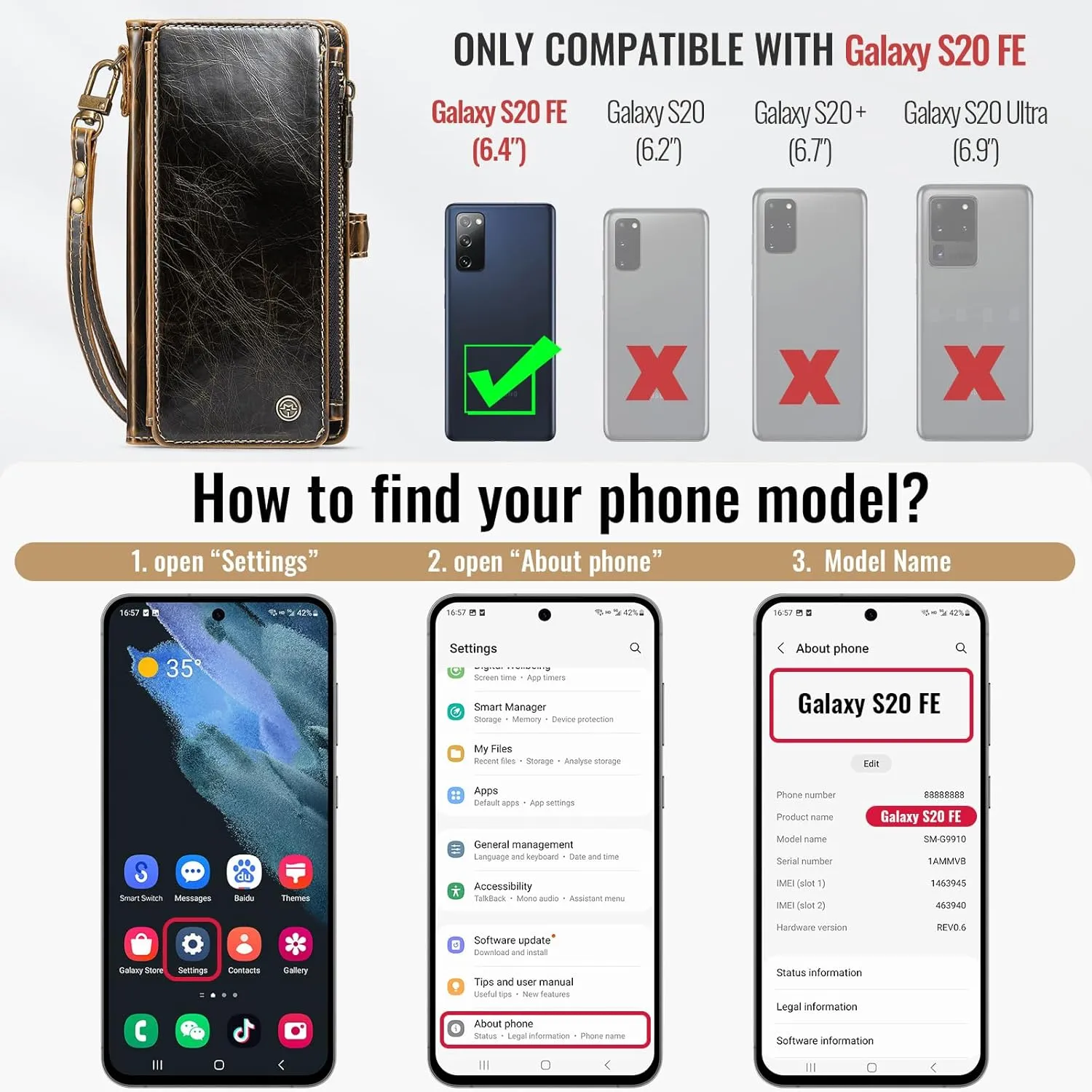 Defencase Compatible with Samsung Galaxy S20 FE 5G Case Wallet with RFID Blocking Card Holder for Women Men, PU Leather Magnetic Snap Flip Zipper Strap Wallet Phone Case Fit for Galaxy S20 FE, Coffee