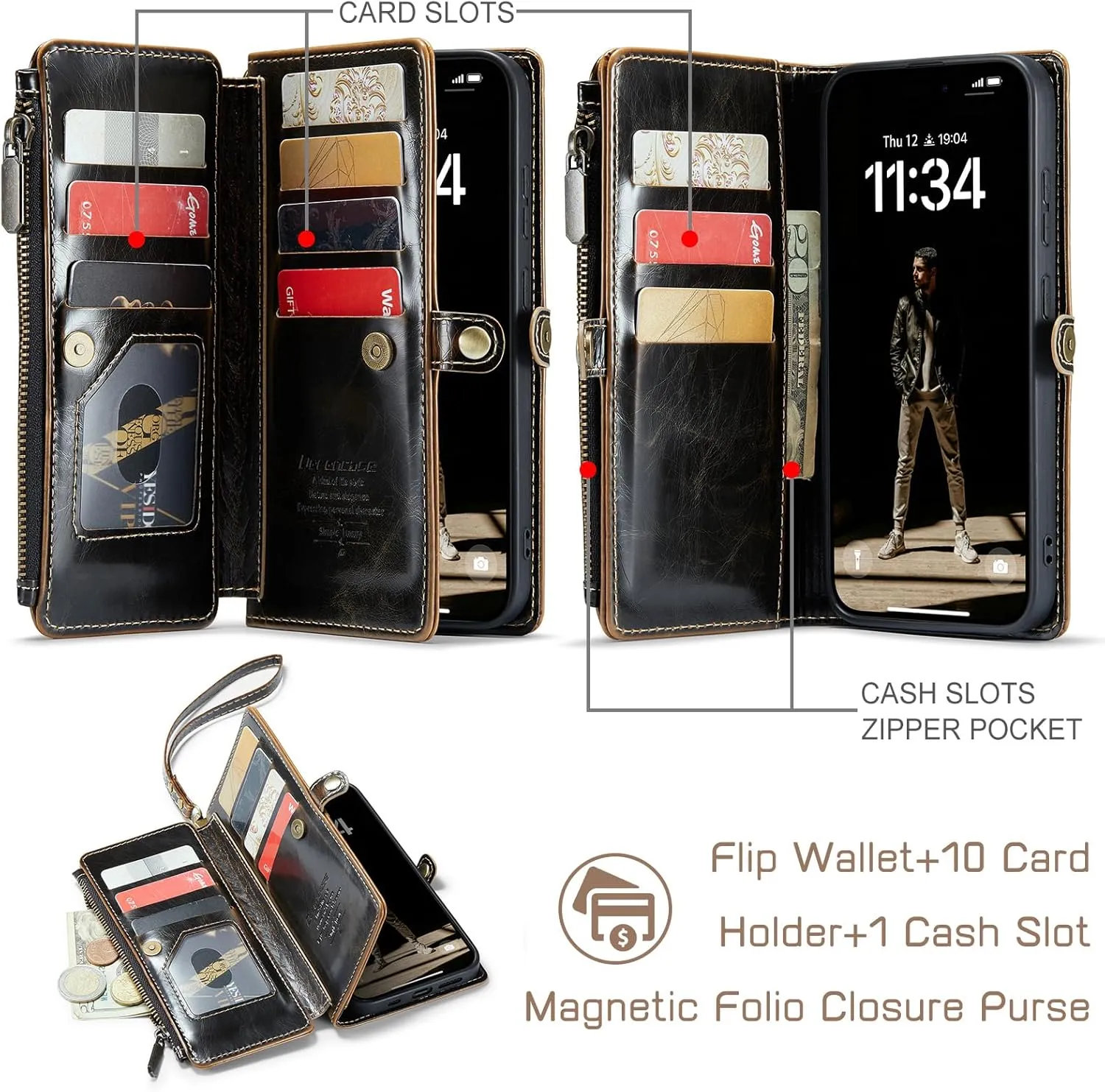 Defencase Compatible with Samsung Galaxy S20 FE 5G Case Wallet with RFID Blocking Card Holder for Women Men, PU Leather Magnetic Snap Flip Zipper Strap Wallet Phone Case Fit for Galaxy S20 FE, Coffee