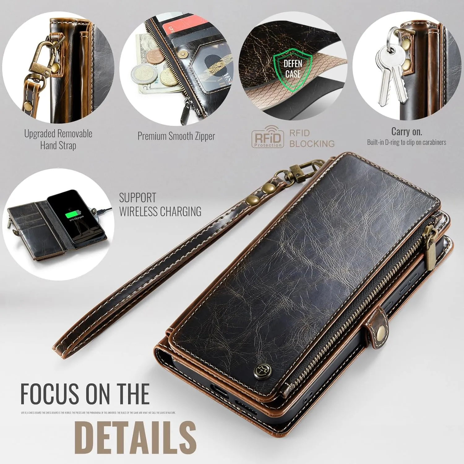 Defencase Compatible with Samsung Galaxy S20 FE 5G Case Wallet with RFID Blocking Card Holder for Women Men, PU Leather Magnetic Snap Flip Zipper Strap Wallet Phone Case Fit for Galaxy S20 FE, Coffee