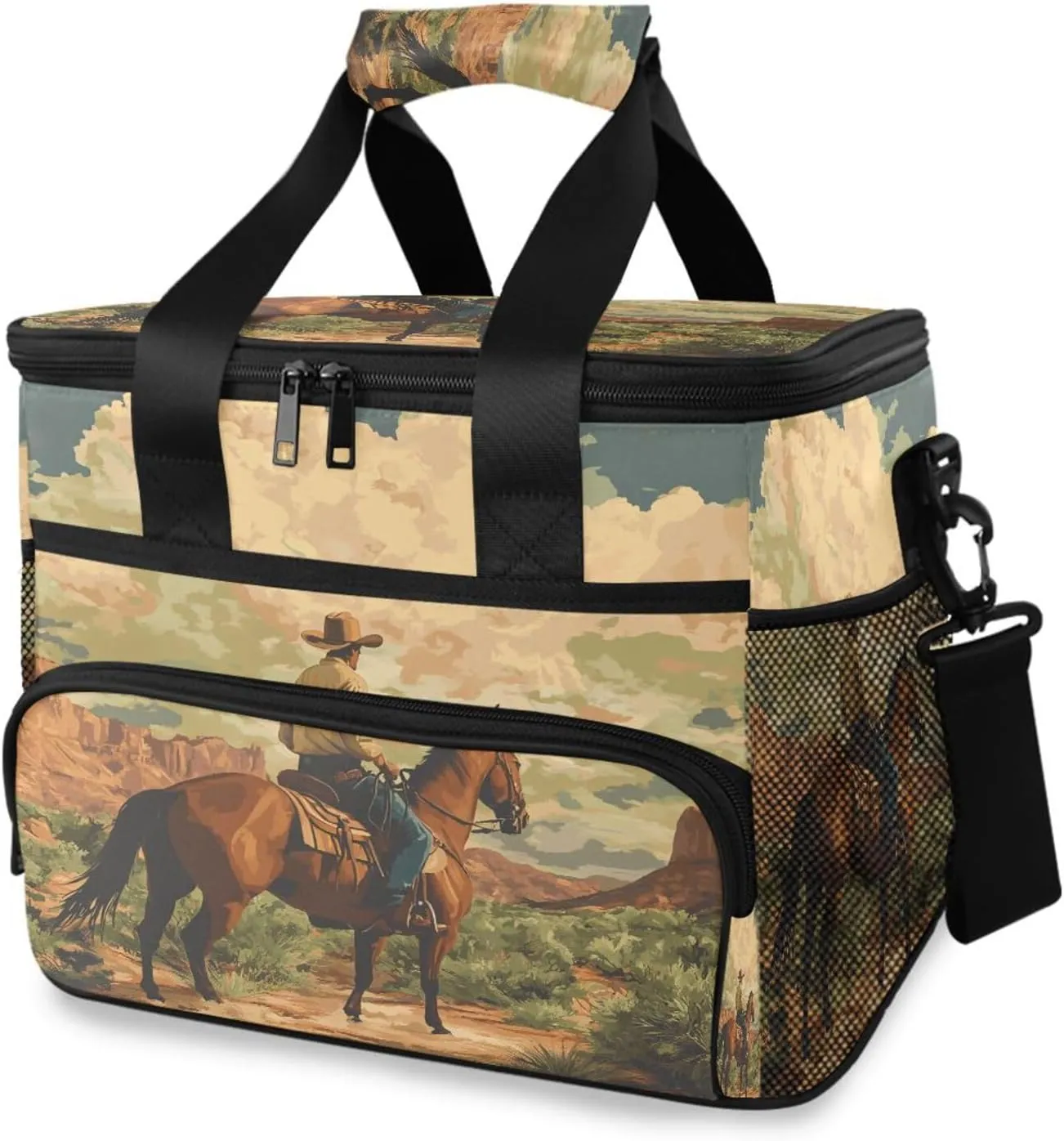 Desert America Troops Cowboy Lunch Box for Men & Women, 15L Leakproof Cooler Lunch Bag Reusable Insulated Lunch Bag with Adjustable Strap for Office Work Picnic Hiking Beach