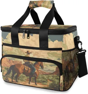 Desert America Troops Cowboy Lunch Box for Men & Women, 15L Leakproof Cooler Lunch Bag Reusable Insulated Lunch Bag with Adjustable Strap for Office Work Picnic Hiking Beach