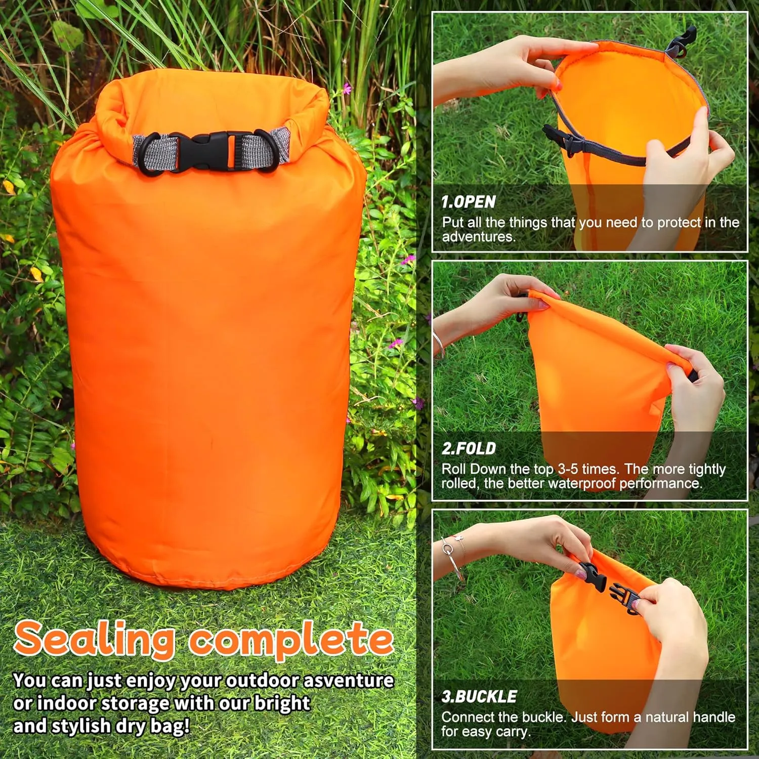 Desoto Waterproof Dry Bag 2 packs, 2L/5L/10L/20L/40L/70L Dry Sack Lightweight Portable, Dry Storage Bag to Keep Gear Dry Clean for Kayaking, Gym, Hiking, Swimming, Camping (Orange, 20L)