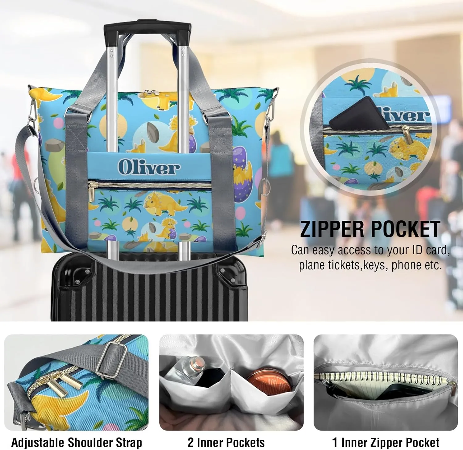 Dinosaur Print Tree Personalized Gym Dance Bag for Girls Boys,Custom Name Sport Duffel Bag Weekender Bags Carry On Travel Duffel Bag