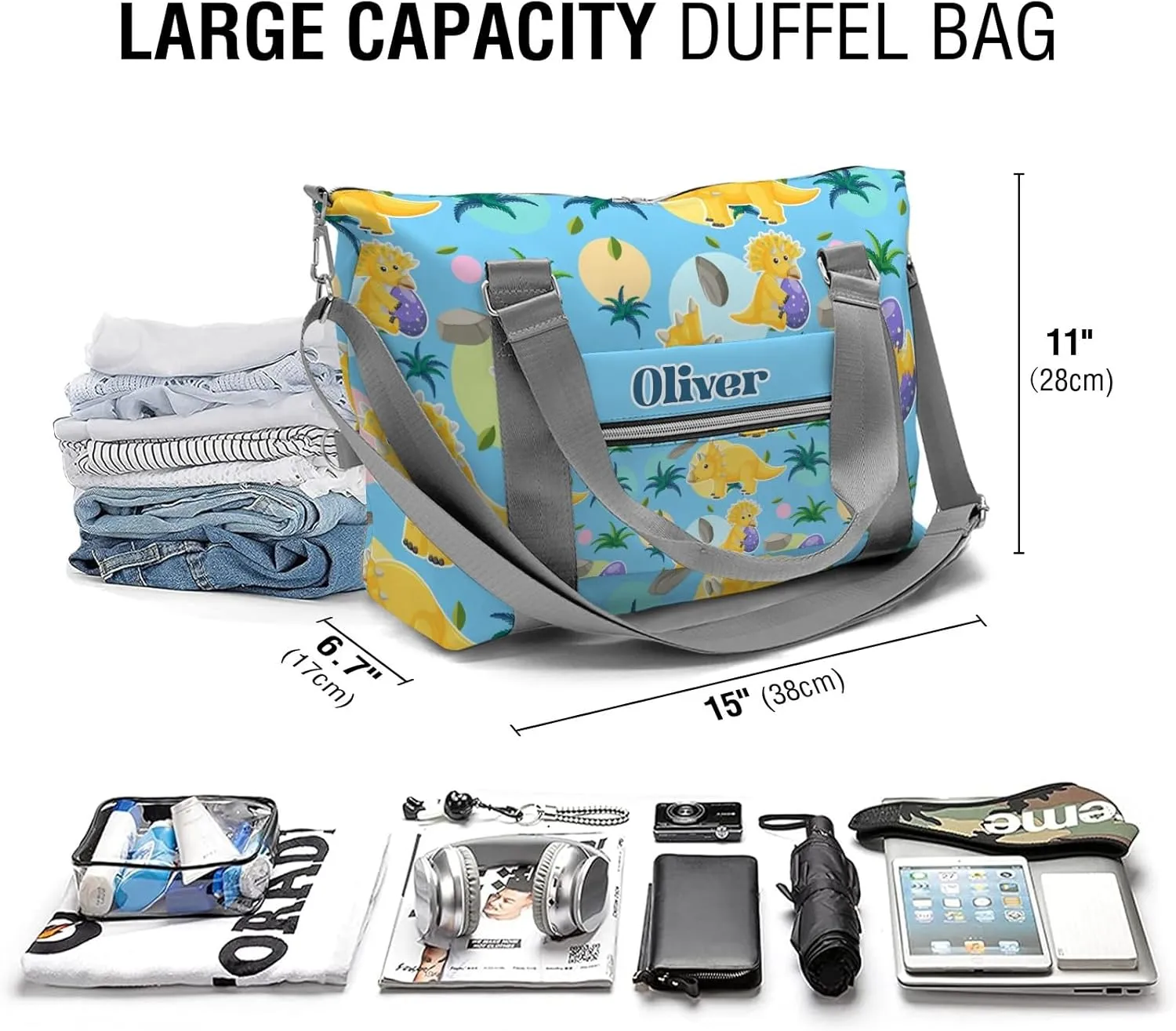 Dinosaur Print Tree Personalized Gym Dance Bag for Girls Boys,Custom Name Sport Duffel Bag Weekender Bags Carry On Travel Duffel Bag