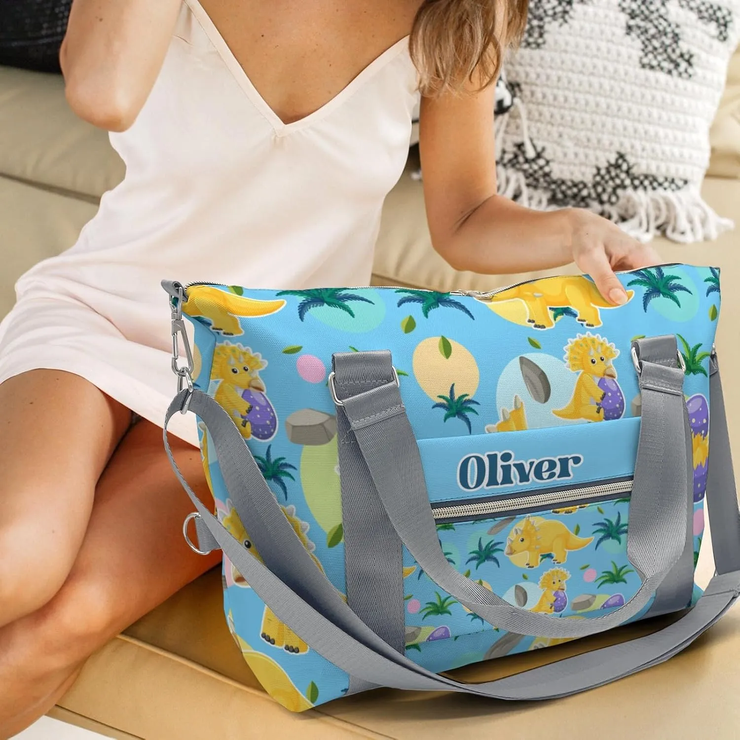 Dinosaur Print Tree Personalized Gym Dance Bag for Girls Boys,Custom Name Sport Duffel Bag Weekender Bags Carry On Travel Duffel Bag