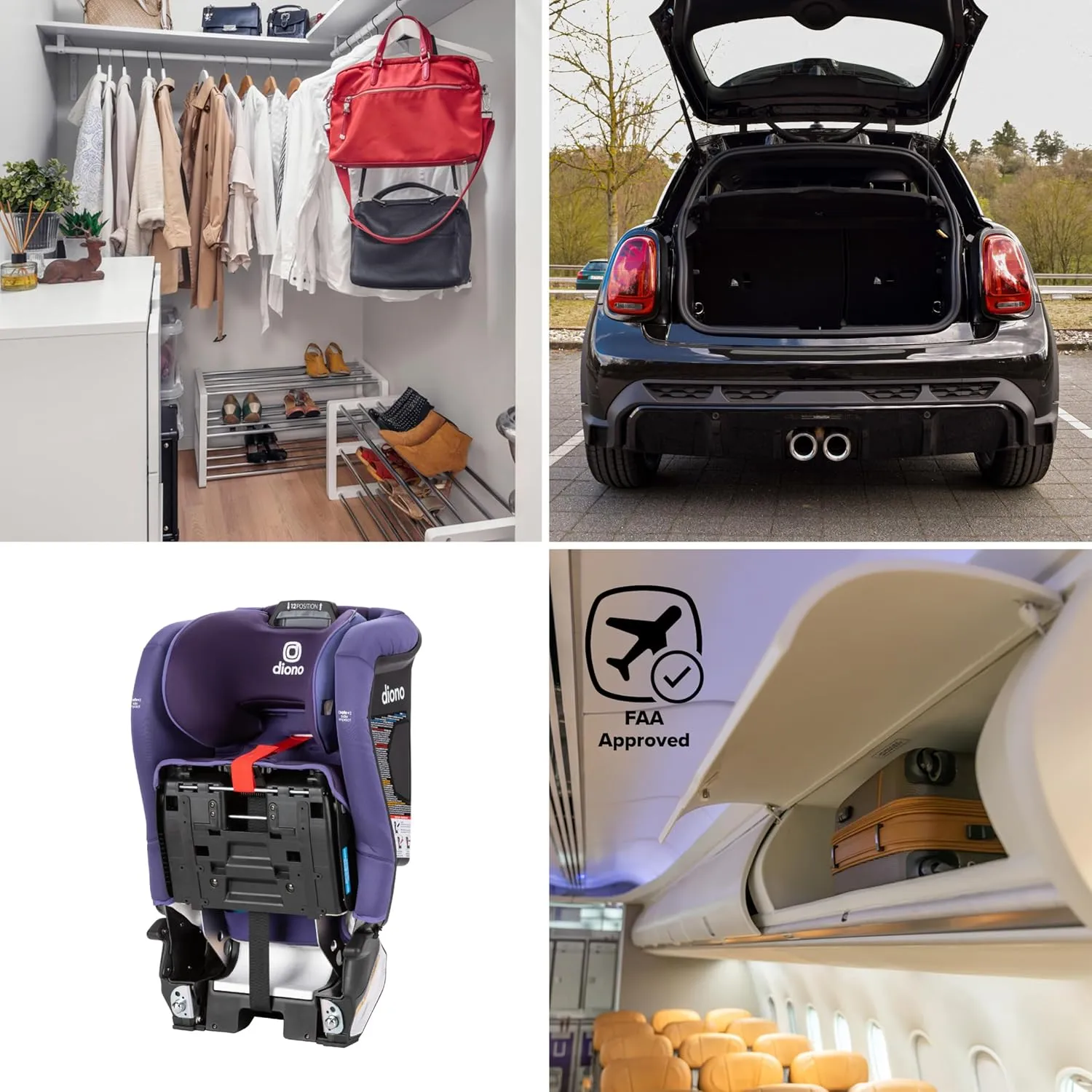 Diono Radian 3RXT SafePlus, 4-in-1 Convertible Car Seat, Rear and Forward Facing, SafePlus Engineering, 3 Stage Infant Protection, 10 Years 1 Car Seat, Slim Fit 3 Across, Purple Wildberry