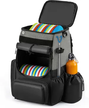 Disc Golf Bag-Heavy Duty 600D Polyester Disc Golf Bag with Insulated Cooler-Disc Golf Backpack with 26  Discs Capacity and multiple pockets-Lightweight and Durable