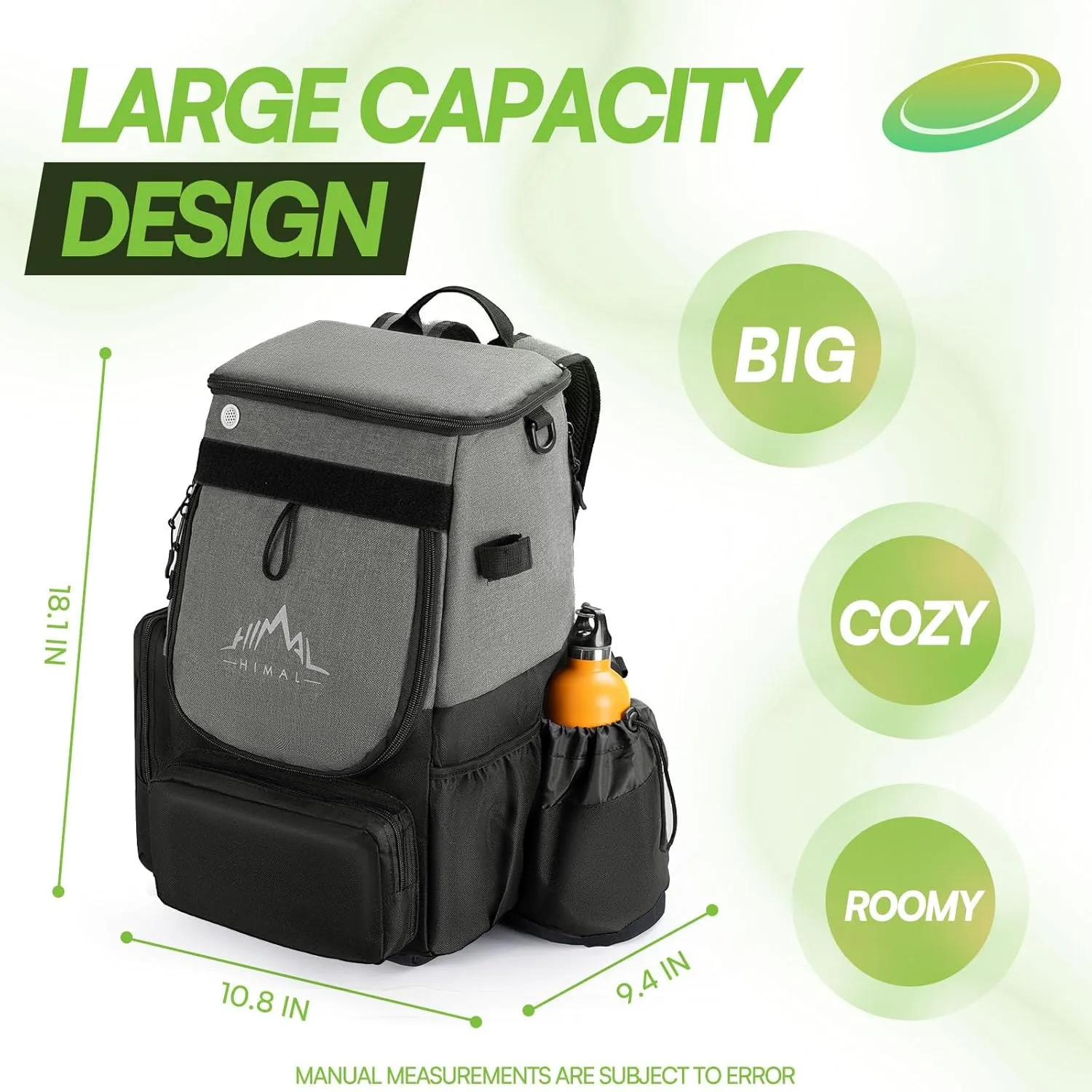 Disc Golf Bag-Heavy Duty 600D Polyester Disc Golf Bag with Insulated Cooler-Disc Golf Backpack with 26  Discs Capacity and multiple pockets-Lightweight and Durable