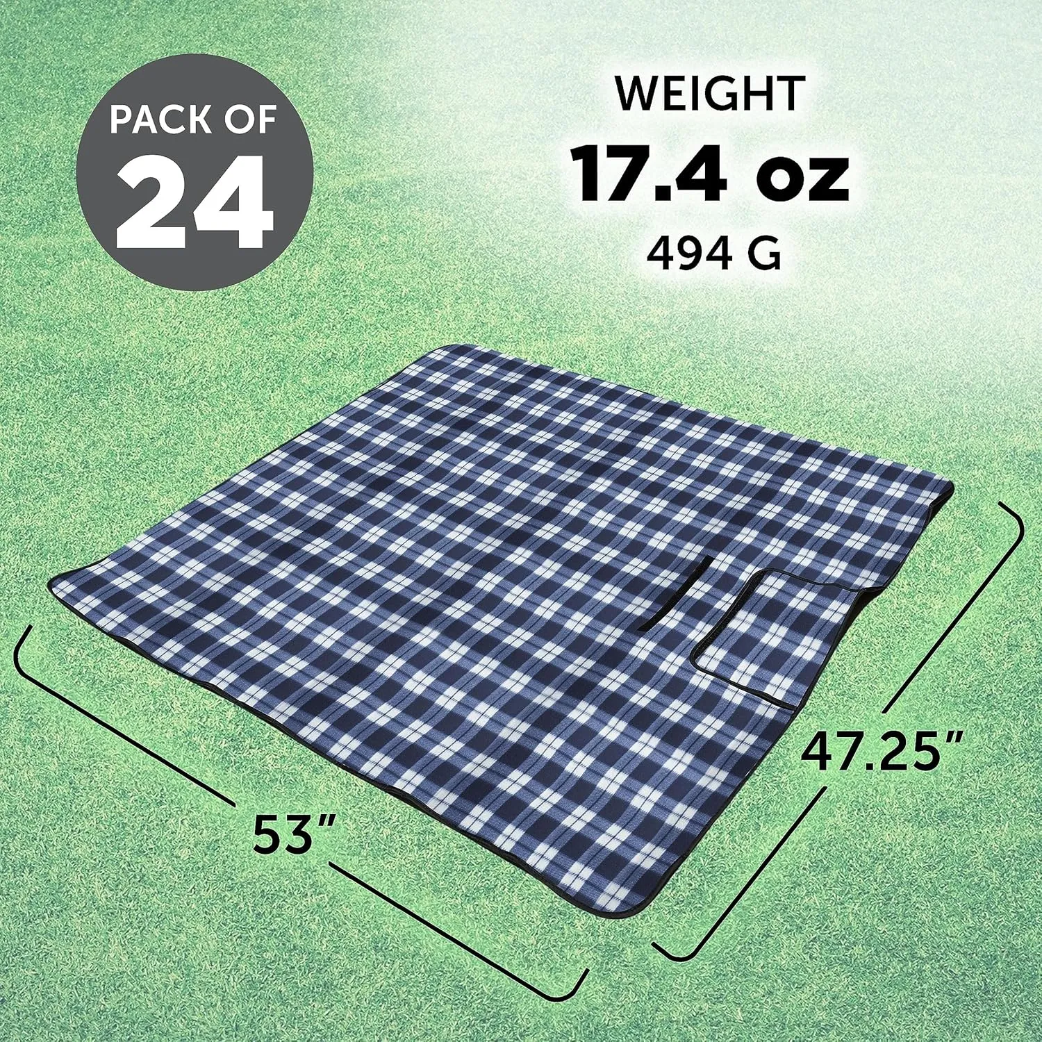DISCOUNT PROMOS 24 Brookhaven Roll Up Picnic Blankets Set - Customizable Text, Logo - Fleece, Woven Handle - Navy Blue