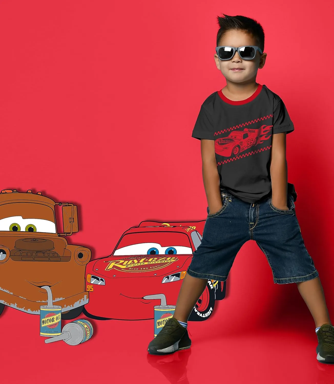 Disney Cars Lightning McQueen Pixar Graphic T-Shirt (Sets) Tow Mater Doc Cruz Finn Outfit Tee Toddlers Birthday Kids Clothes