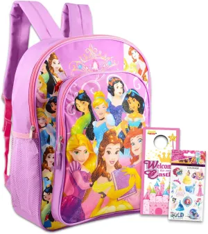 Disney Princess Backpack for Girls Kids Toddlers ~ Deluxe 16" Princess School Bag Bundle Featuing Ariel, Cinderella, Rapunzel, and More (Disney Princess School Supplies)