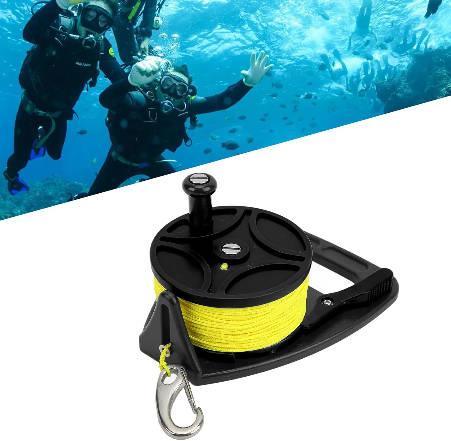 Diving Reels Anchor Rope Spool, Finger Reel, Wire for Cave Exile Diving with Clip, for Cave Exile Diving (Black Wheel)