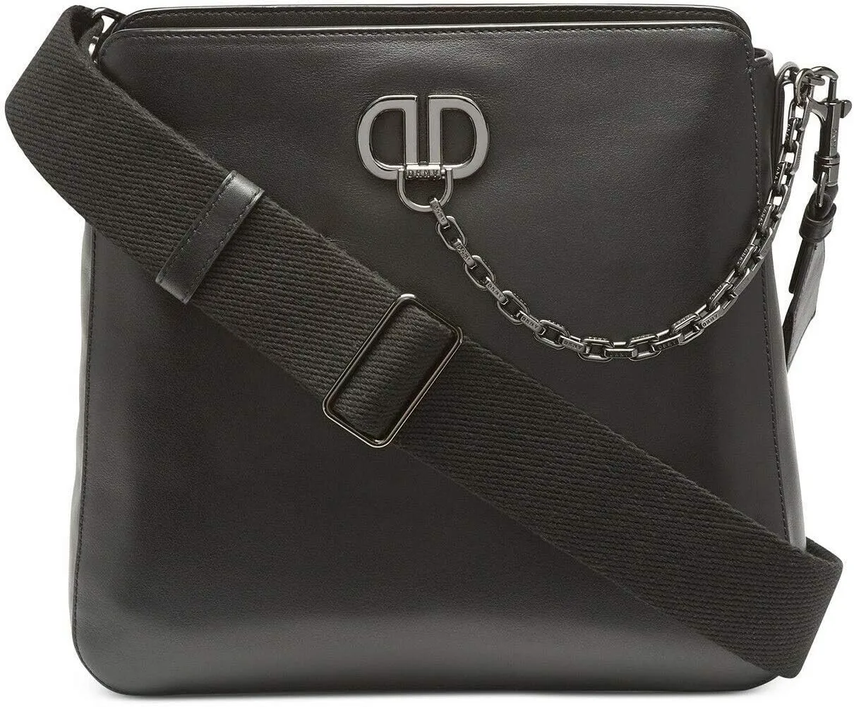 DKNY Linton Leather Messenger Crossbody Shoulder Bag - Black