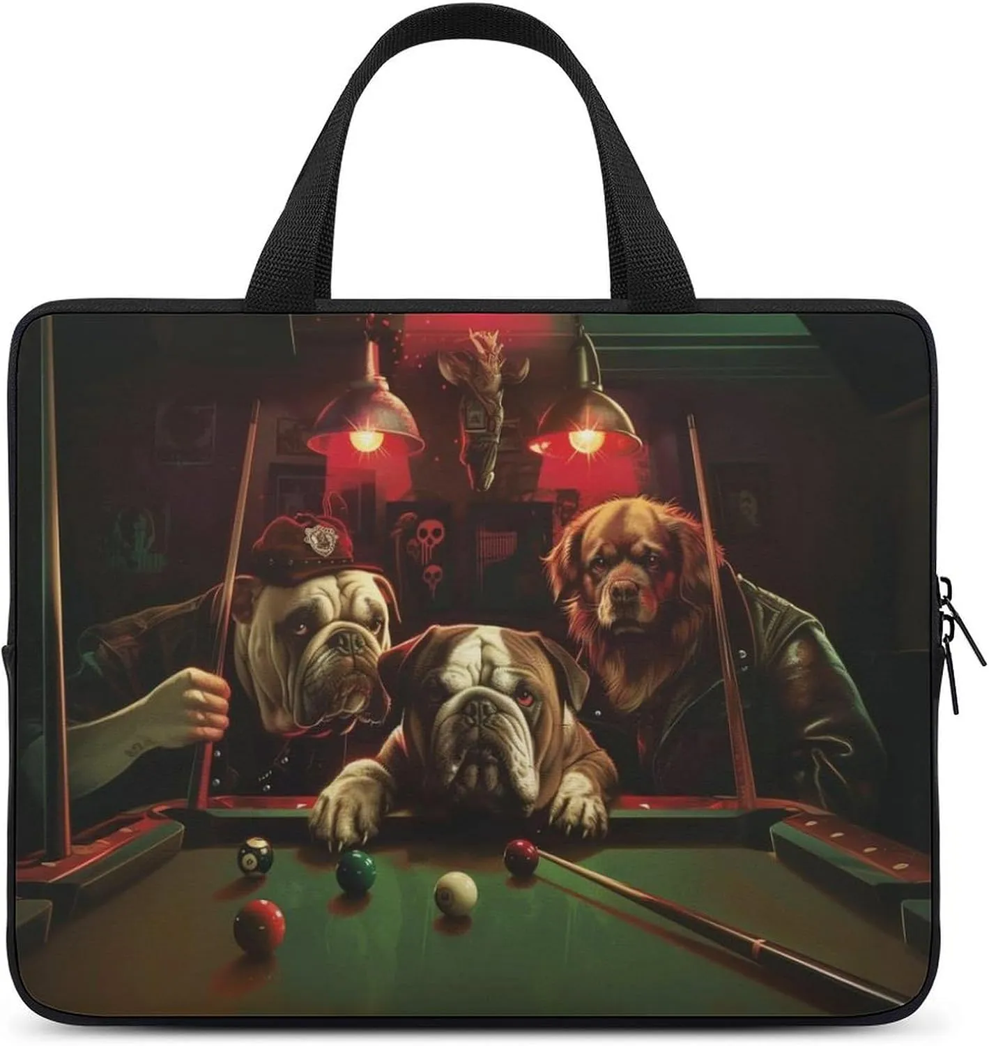 Dogs Playing Billiards Laptop Bag Laptop Case Computer Messenger Bag with Adjustable Shoulder Strap