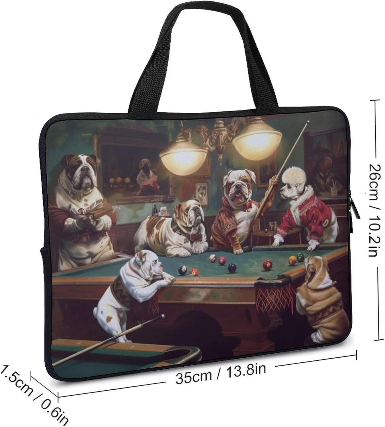 Dogs Playing Billiards Laptop Bag Laptop Case Computer Messenger Bag with Adjustable Shoulder Strap