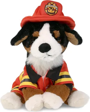 DolliBu Bernese Dog Firefighter Stuffed Animal with Name Personalization - Super Soft Dog Plush with Red Fireman Costume Outfit and Fireman Hat, Fire Fighter Doll Plush Toy for Kids - 8 Inch