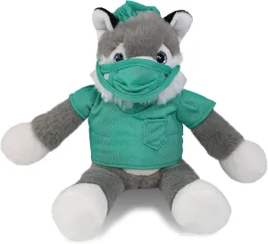 DolliBu Long Leg Husky Doctor Plush Toy - Super Soft Husky Doctor Dog Stuffed Animal Dress Up with Cute Scrub Uniform and Cap Outfit - Fluffy Doctor Toy Plush Gift with Personalization - 10.5 Inches