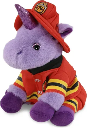 DolliBu Purple Unicorn Firefighter Stuffed Animal with Name Personalization - Super Soft Unicorn with Red Fireman Costume Outfit and Fireman Hat, Cute Fire Fighter Doll Plush Toy for Kids - 9 Inch