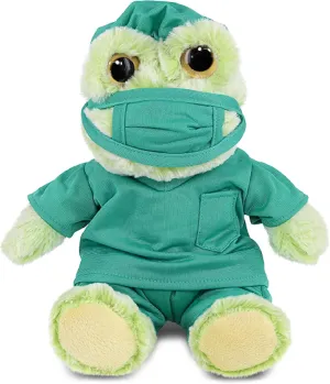 DolliBu Sitting Frog Doctor Plush Toy - Super Soft Frog Doctor Stuffed Animal Dress Up with Cute Scrub Uniform and Cap Outfit - Gift with Personalization - 9 Inches