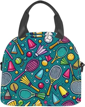 Doodle Badminton Copy Space Text Insulated Adult Lunch Bag with Shoulder Strap for Women Lightweight Reusable Portable Freezable Lunch Tote Bag for Work Picnic