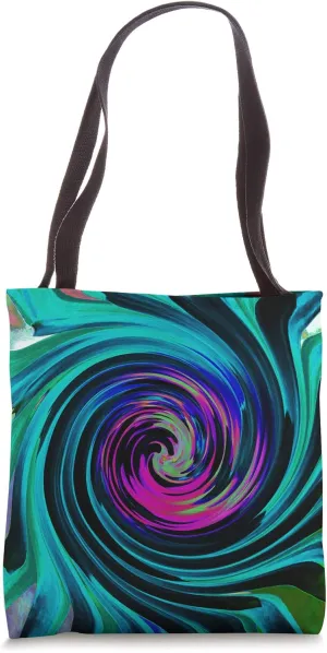Dramatic Black, Aqua and Magenta Abstract Retro Twirl Tote Bag