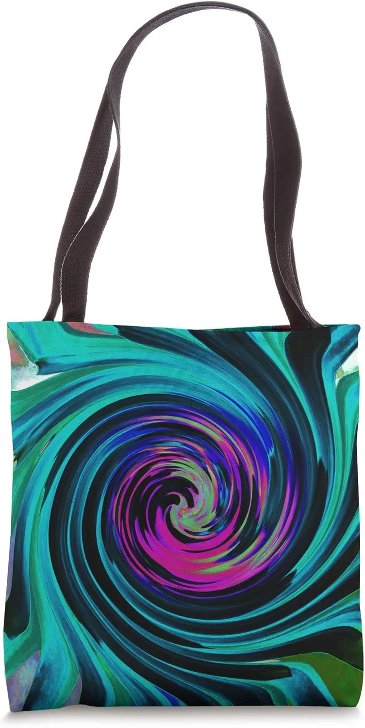 Dramatic Black, Aqua and Magenta Abstract Retro Twirl Tote Bag