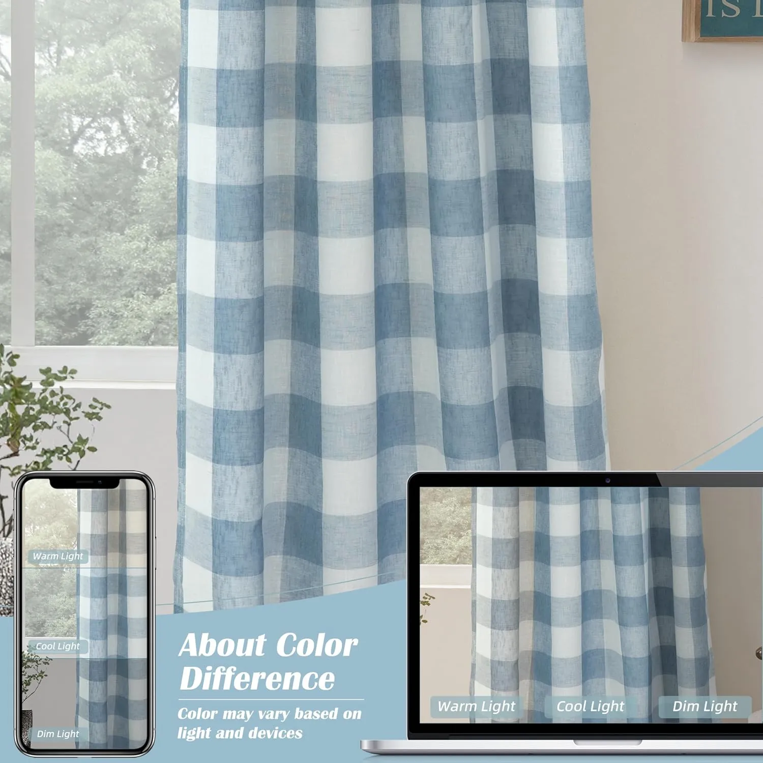 DriftAway Buffalo Plaid Check Curtains Woven Plaid Pattern Lined Blackout Thermal Insulated Window Curtain Grommet 2 Layers 2 Panels 52 Inch by 84 Inch Dusty Blue
